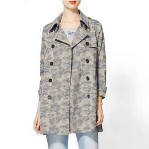 Gryphon New York Gray Camo Double Breasted Jacket Trench Coat